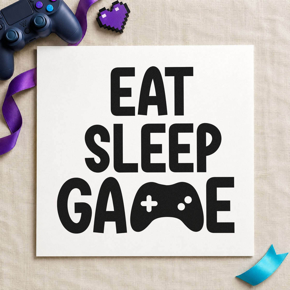 Eat Sleep Game Controller rubber stamp printed in black ink, ready for hour block sheet and similar paper crafts.