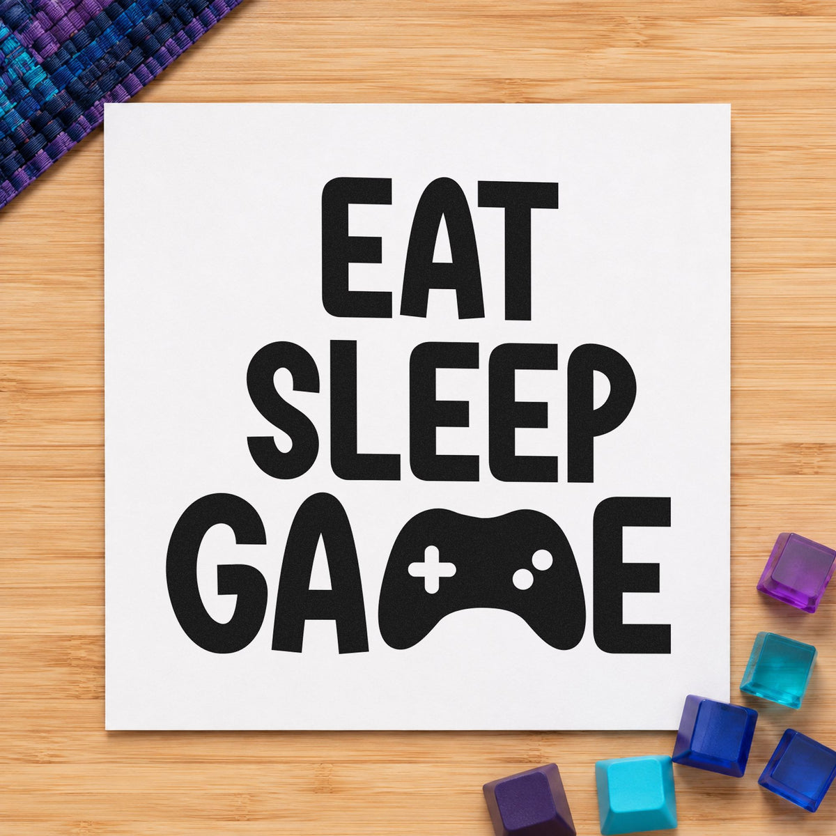 Eat Sleep Game Controller rubber stamp printed in black ink, ready for controller word cards and similar paper crafts.