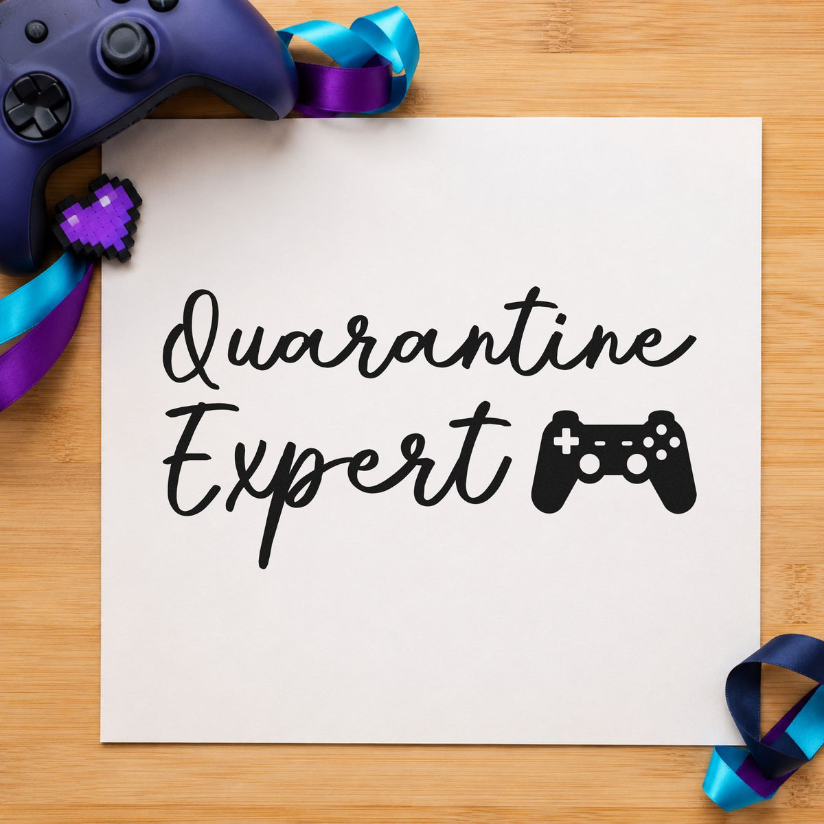 Quarantine Expert Gaming Controller rubber stamp printed in black ink, ready for night plan sheet and similar paper crafts.