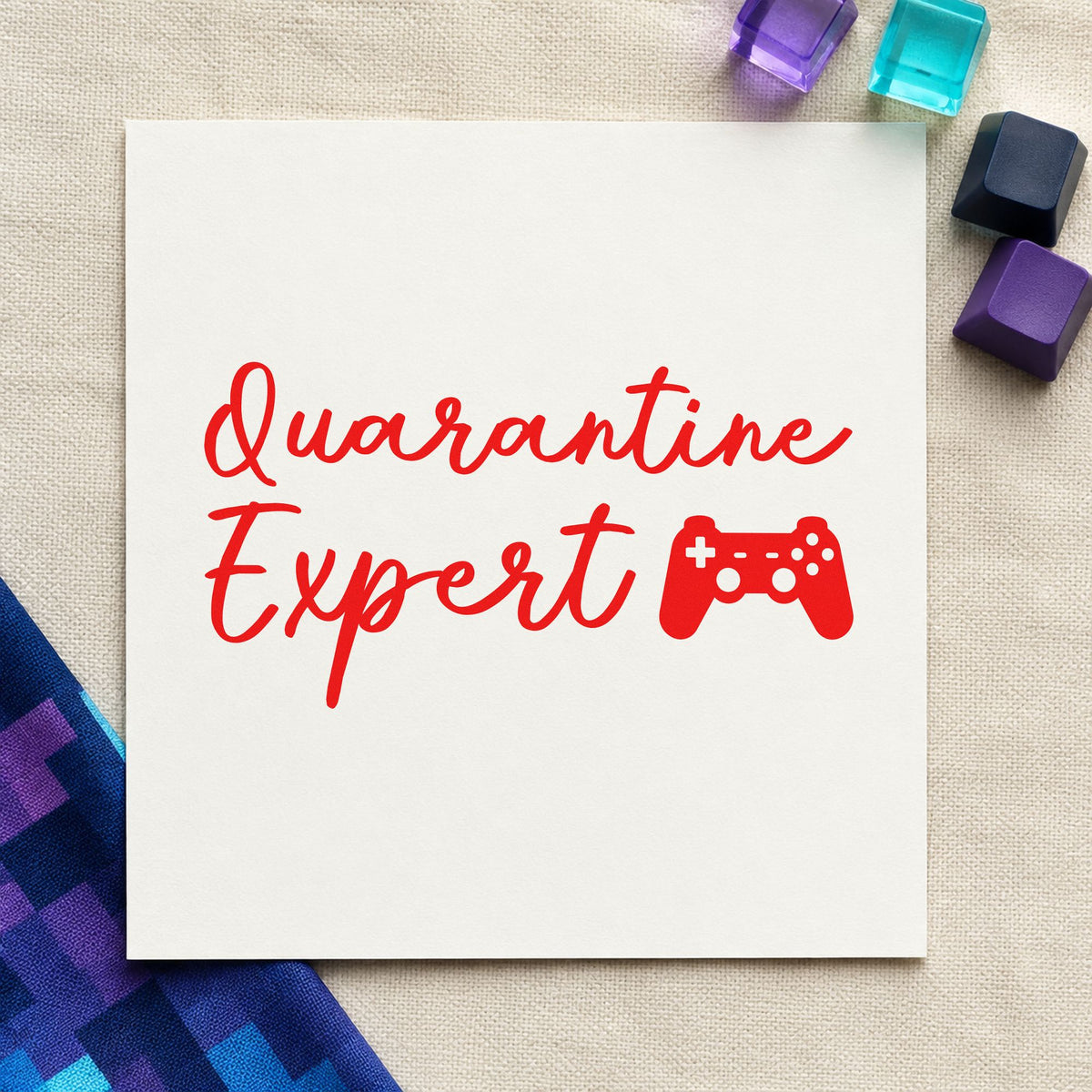 Quarantine Expert Gaming Controller rubber stamp shown in red ink, stamped for projects such as bin snack labels.
