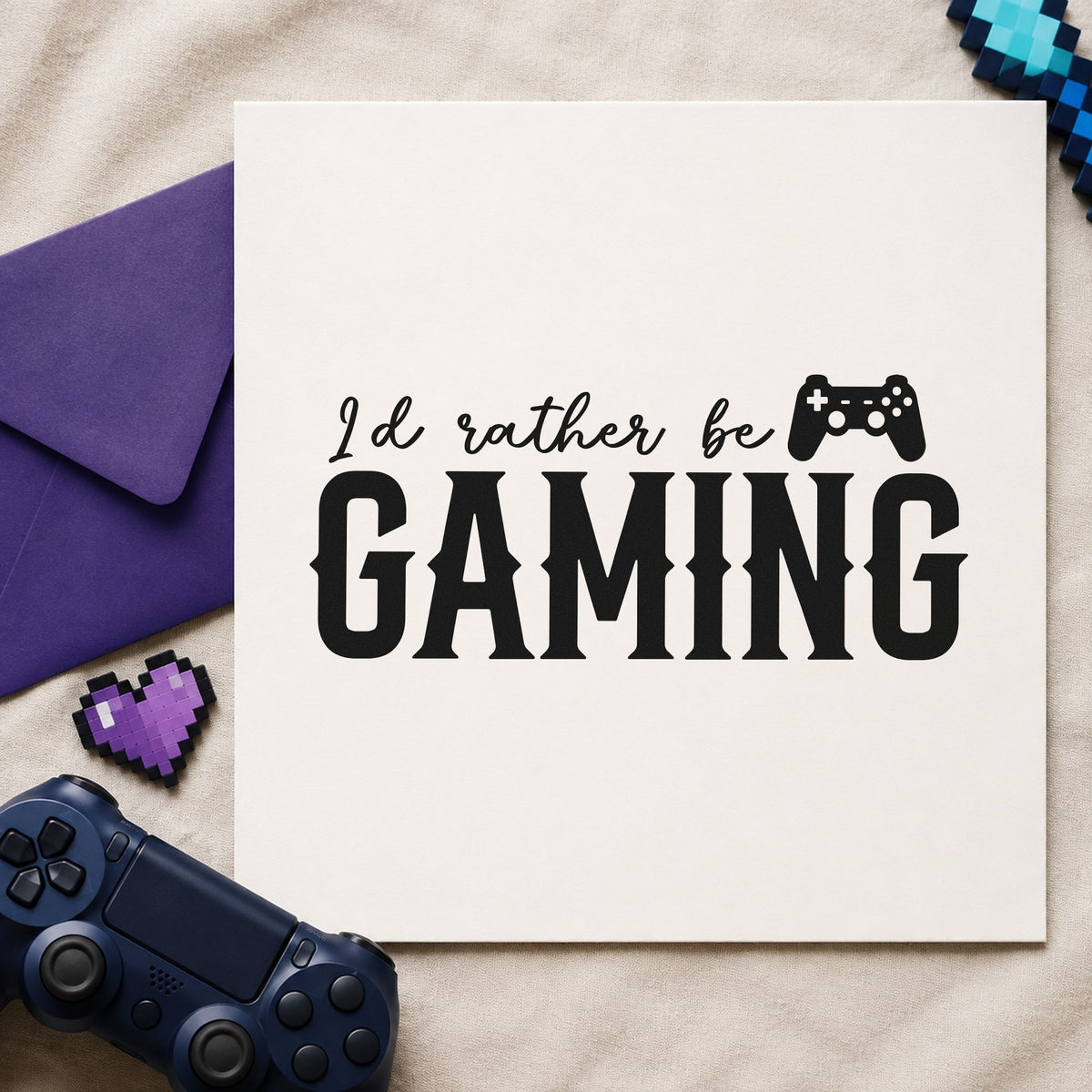 Rather Be Gaming Controller craft stamp in black ink on cardstock, an easy option for desk year album page.