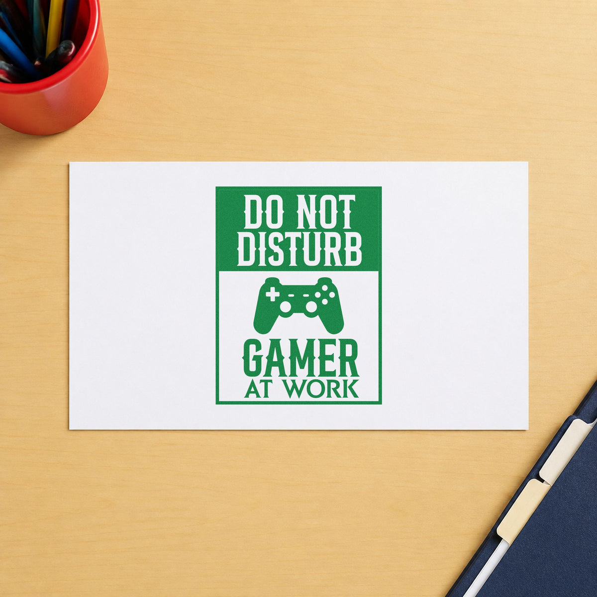 Do Not Disturb Gamer craft stamp in green ink on cardstock, an easy option for schedule album page.