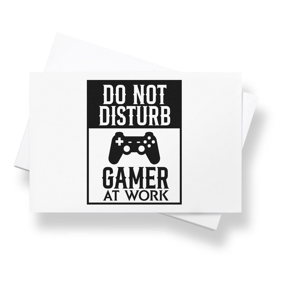 Black-and-white Do Not Disturb Gamer at Work stamp/seal design with game controller icon on white cards.
