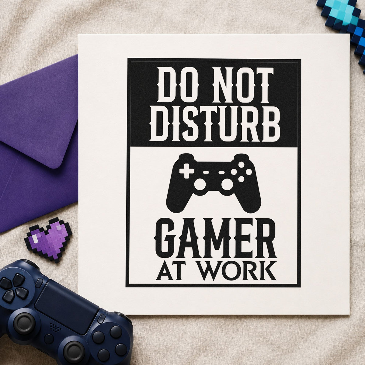 Do Not Disturb Gamer rubber stamp printed in black ink, ready for rectangular sign cards and similar paper crafts.