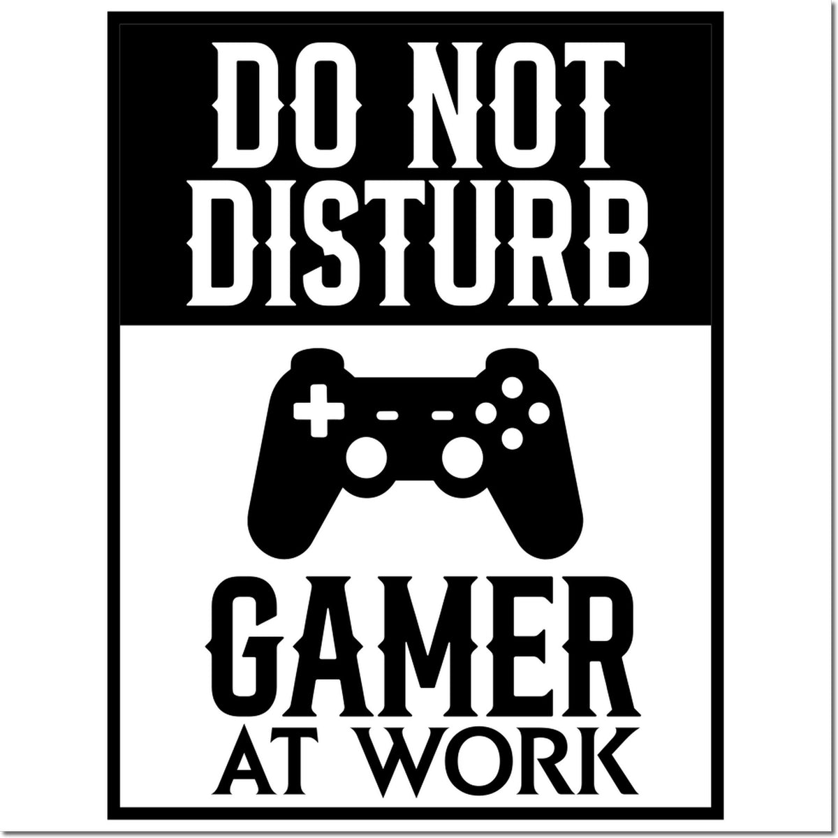 Black-and-white Do Not Disturb Gamer at Work stamp seal with game controller icon.