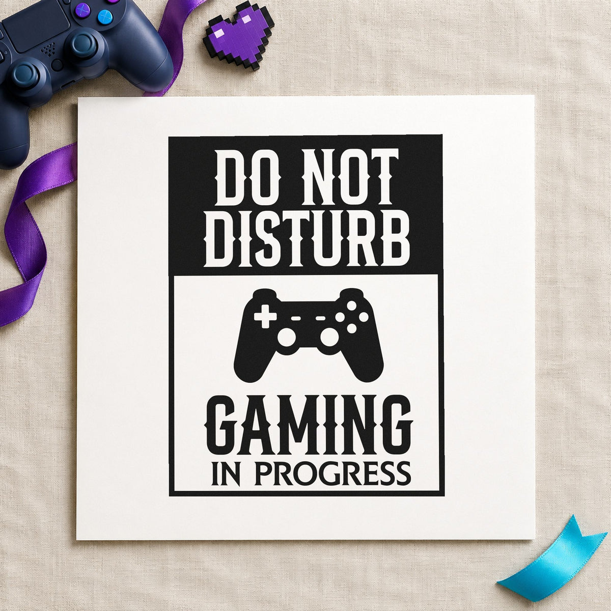 Do Not Disturb Gaming rubber stamp printed in black ink, ready for sign shape cards and similar paper crafts.
