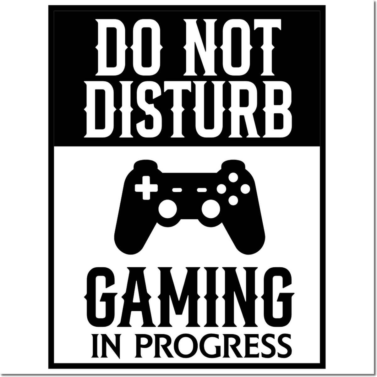 Black and white Do Not Disturb Gaming in Progress stamp seal with game controller icon.