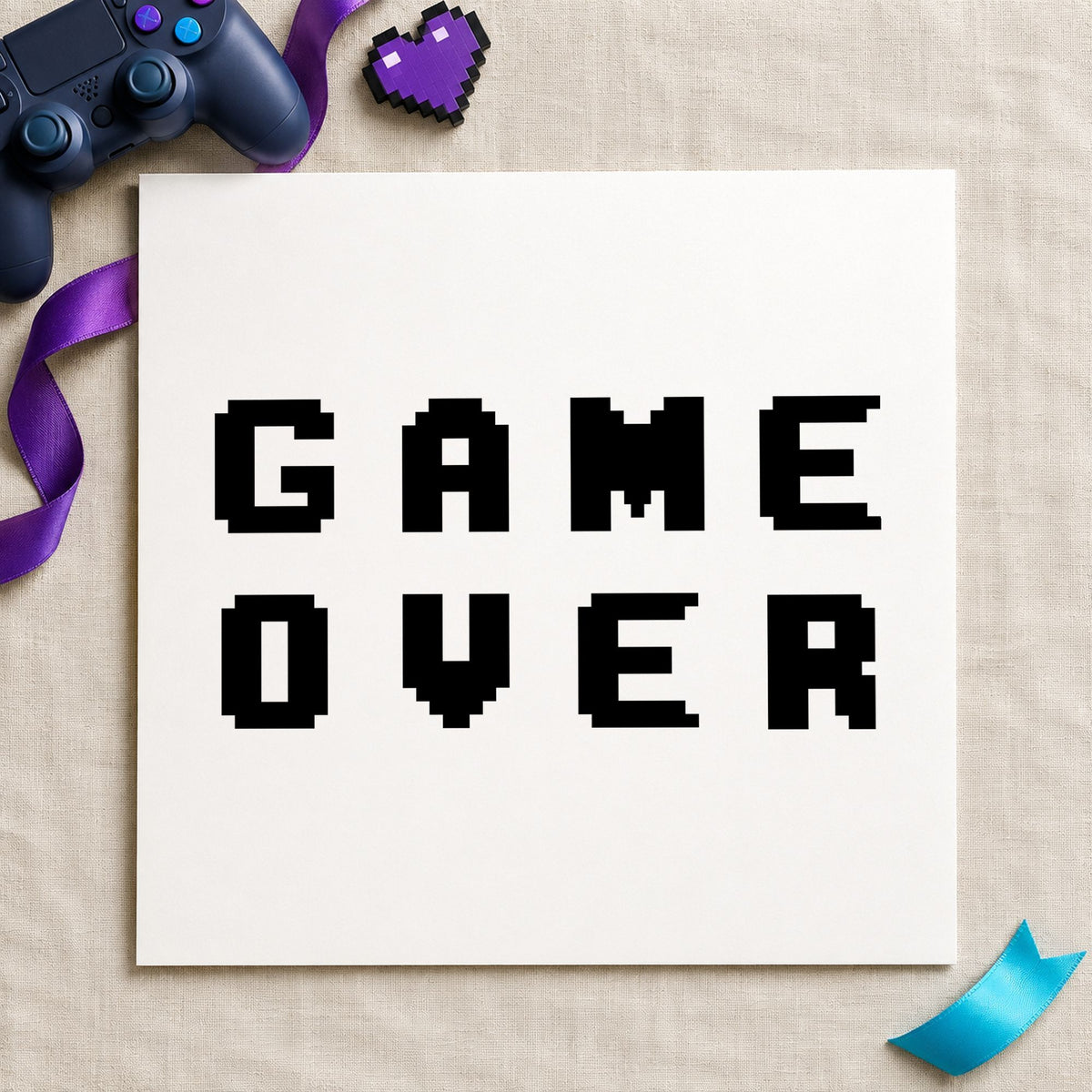 Game Over Pixel Lettering rubber stamp printed in black ink, ready for final bracket sheet and similar paper crafts.
