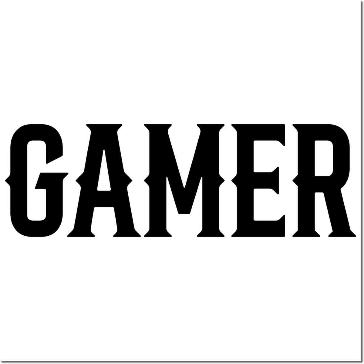 Black GAMER text in bold western-style font on white background, a custom stamp and seal design.