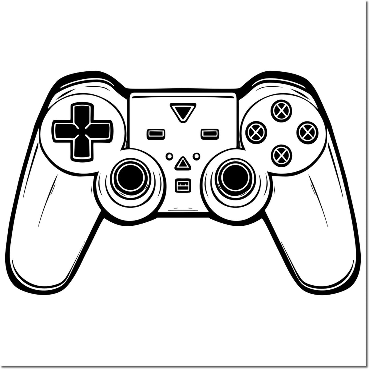 Black-and-white game controller stamp seal with cross, button, and joystick details