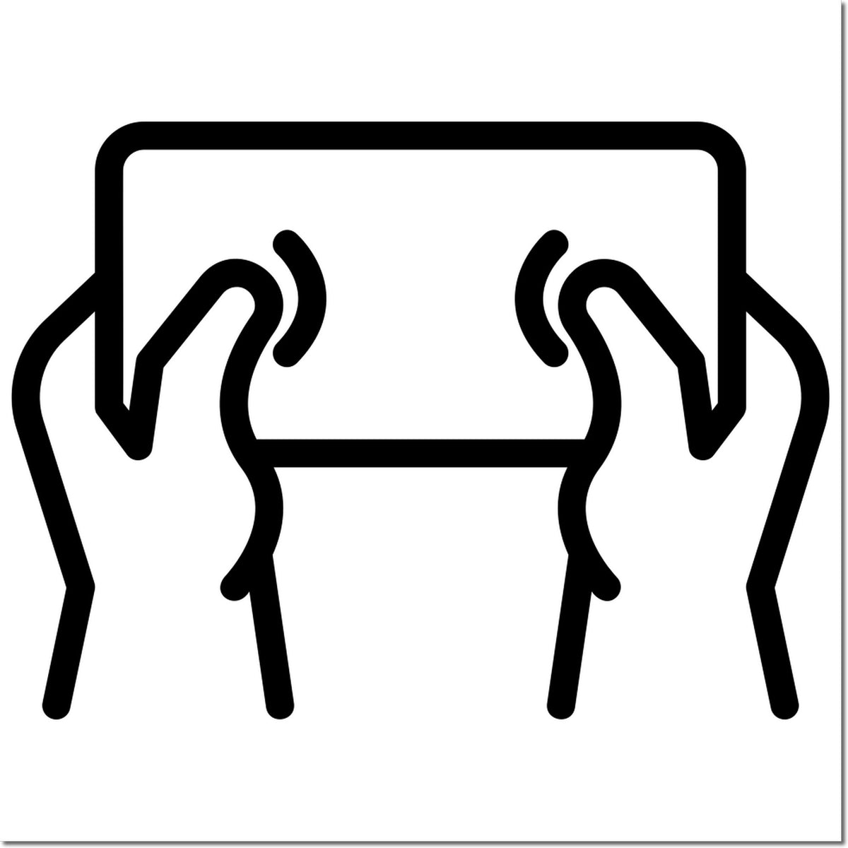 Black line icon of hands pressing a rectangular rubber stamp seal on a white background