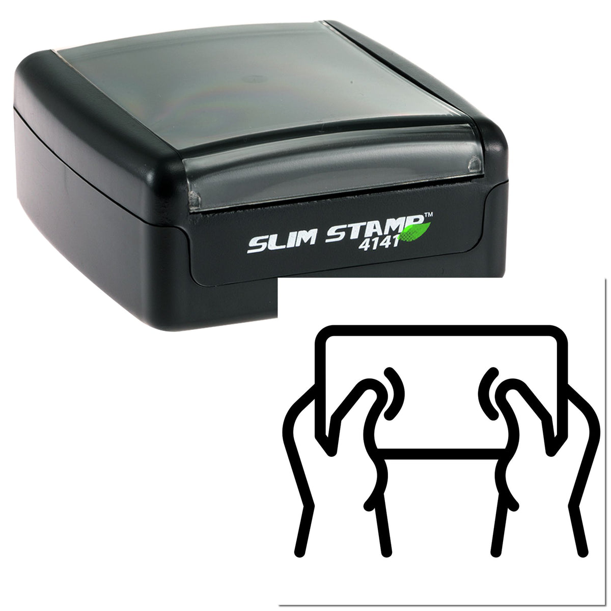 Black self-inking Slim Stamp 4141 with translucent gray lid and black seal imprint icon.