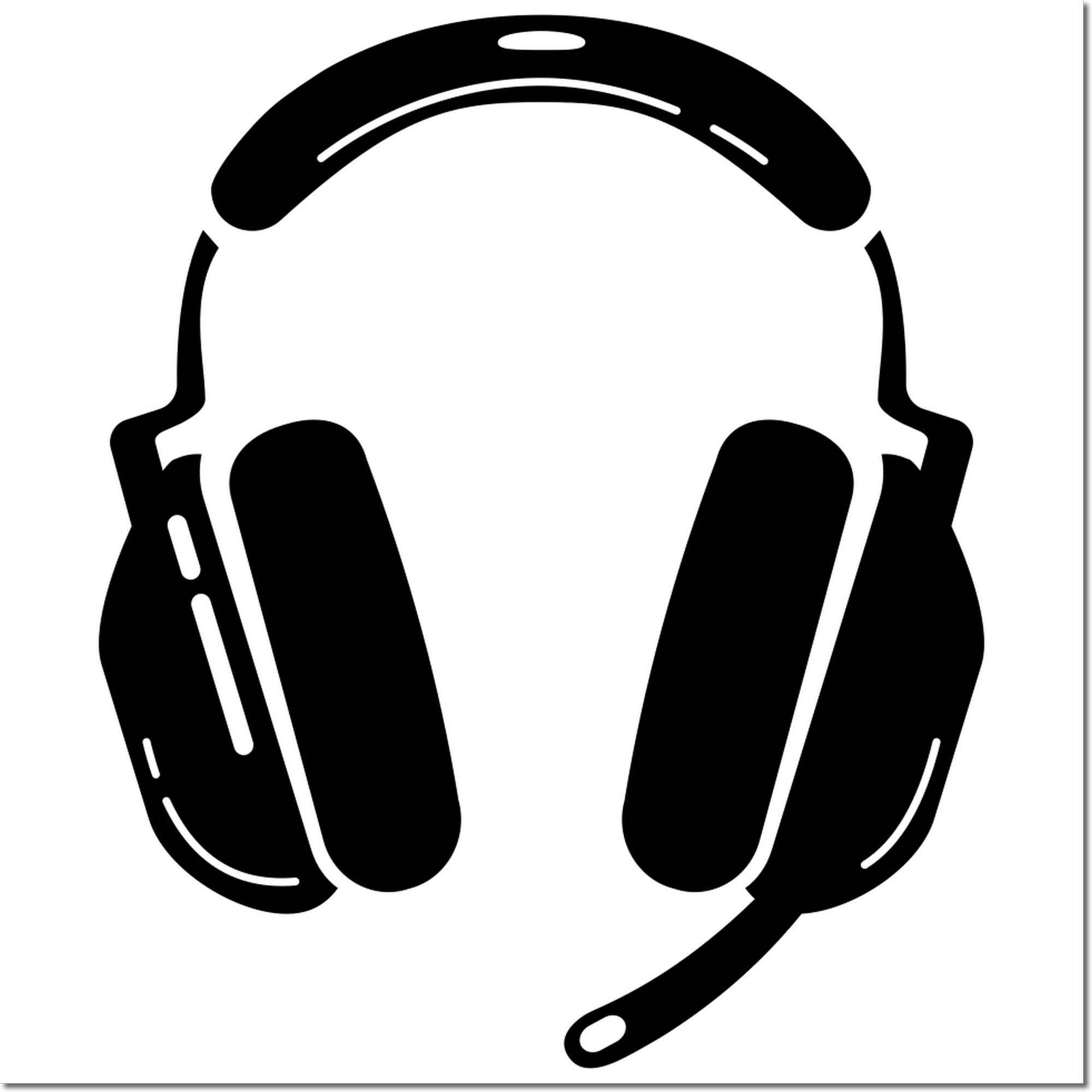 Black headphone-shaped stamp seal icon with curved headband and ear cups on white background