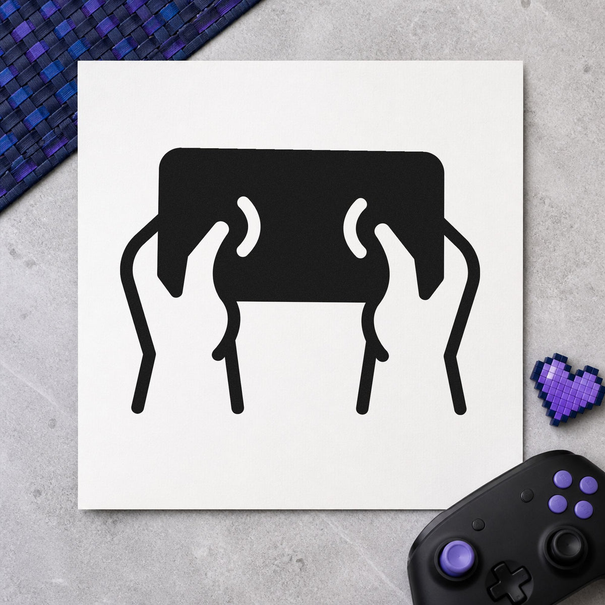 Hands Holding Dark Tablet craft stamp in black ink on cardstock, an easy option for session album page.