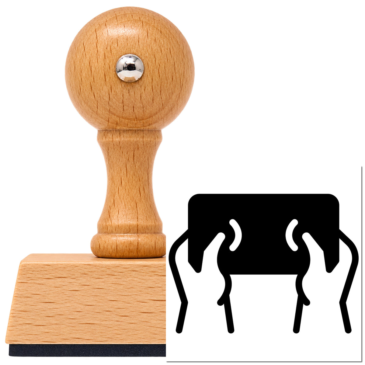 Vintage Pro beech wood stamp with a round knob handle, shown with its black Hands Holding A Solid Tablet imprint on white.