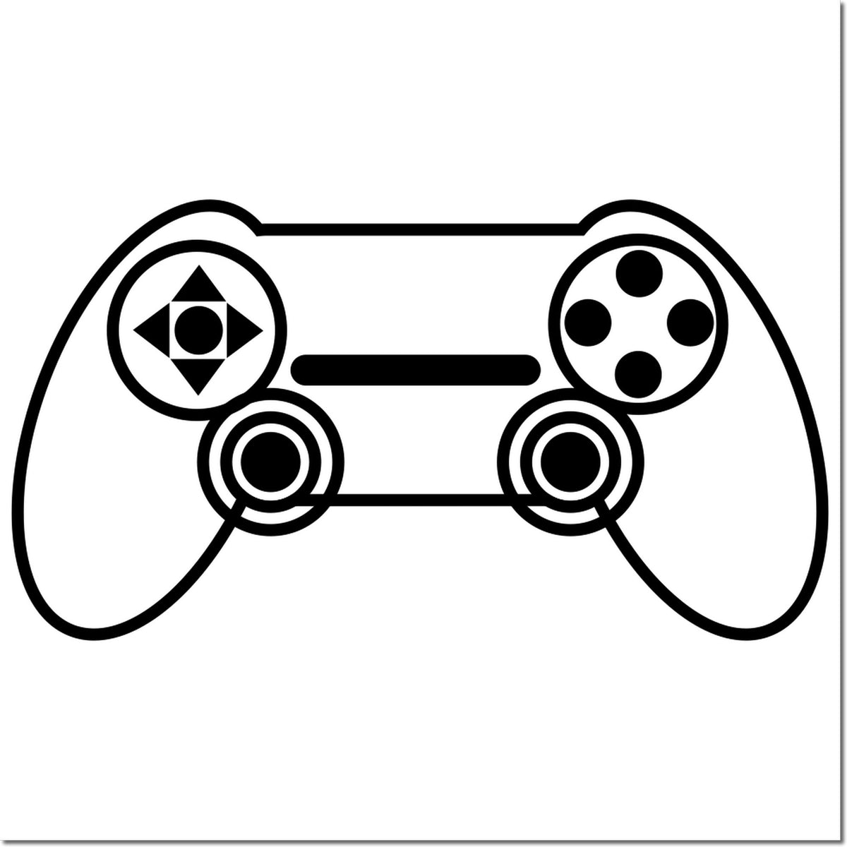Black game controller-shaped stamp seal with bold black outline and circular button details on white background
