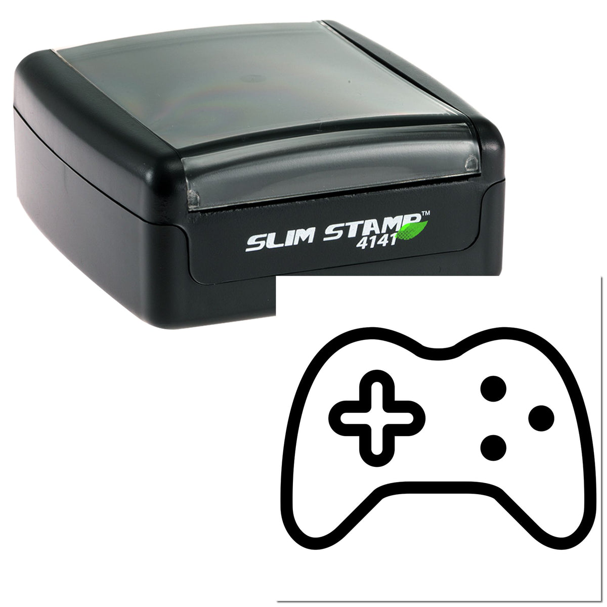 Black Slim Stamp 4141 self-inking stamp and seal with clear lid and white logo