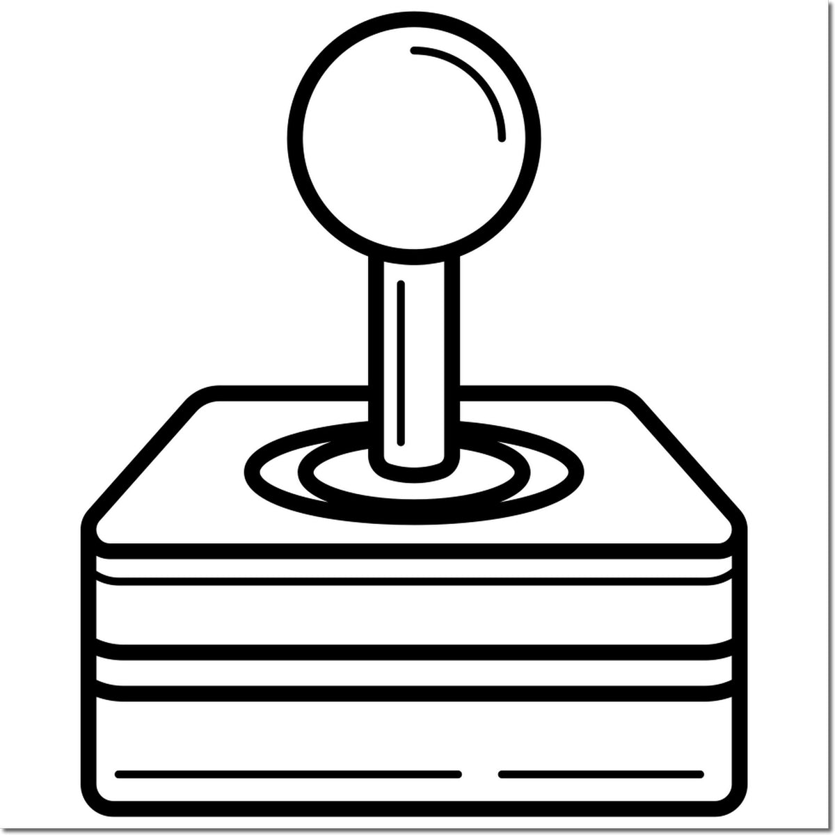 Black self-inking rubber stamp with round seal top and rectangular base, outlined in black on white.