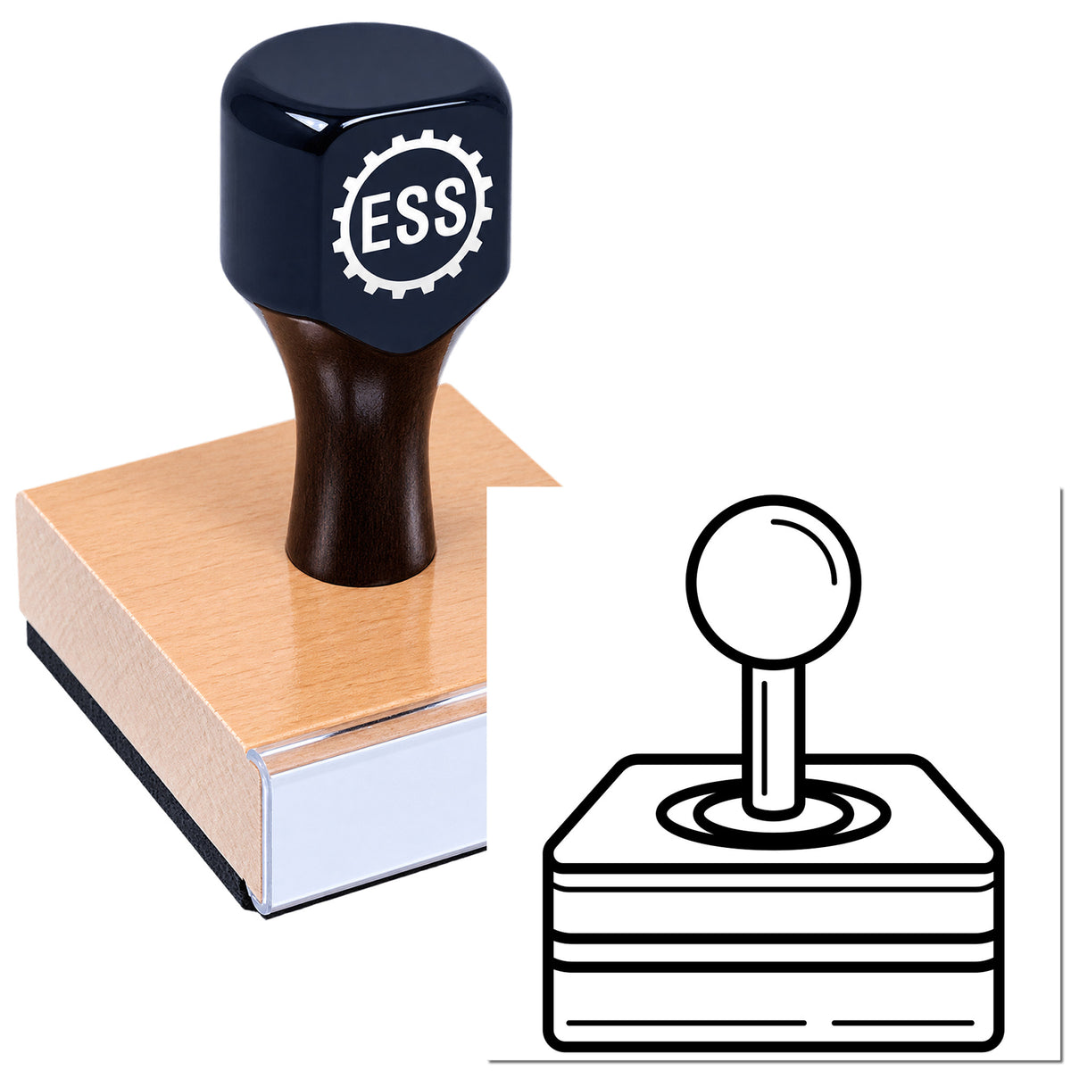 Black ESS self-inking rubber stamp seal on a pink square base, with seal icon.