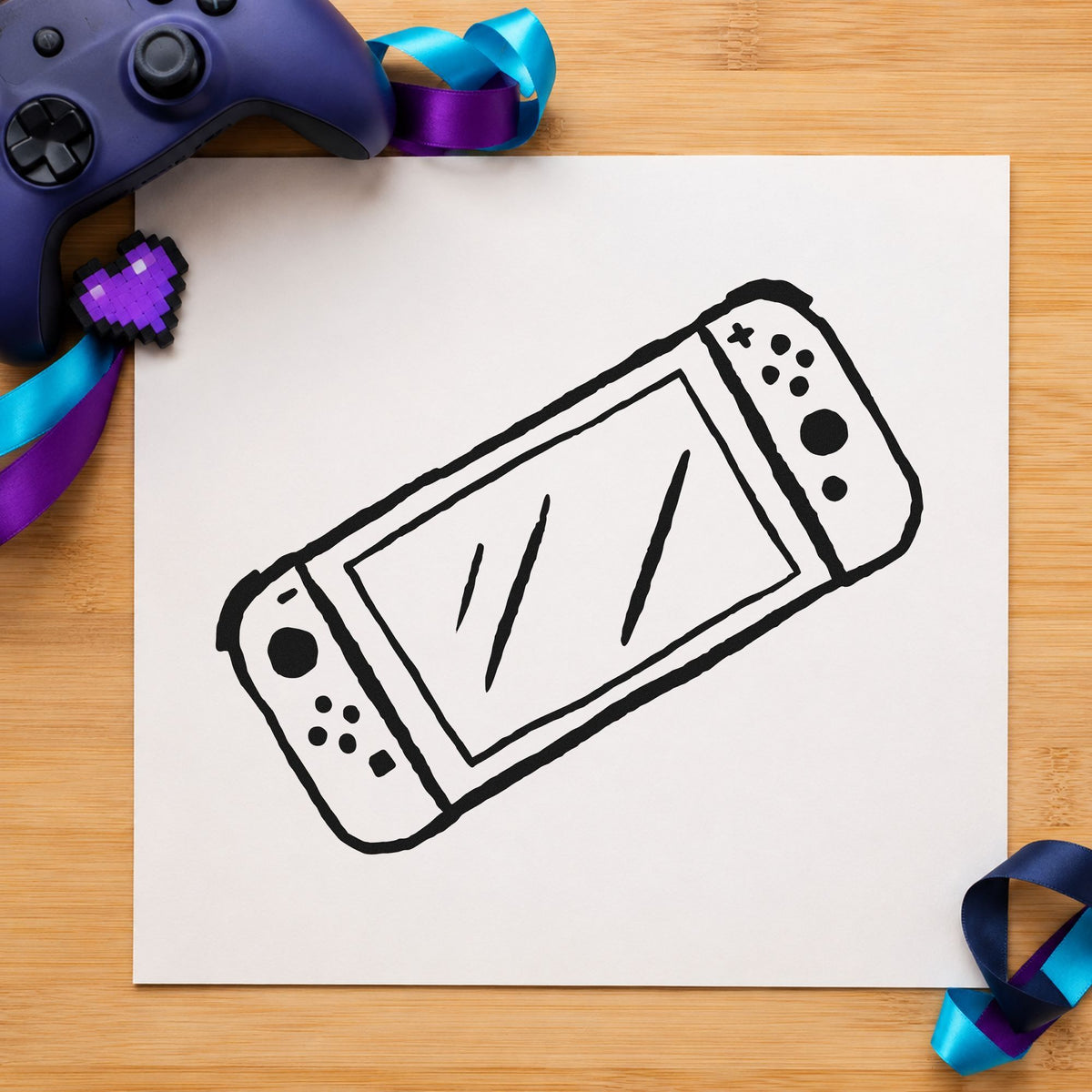 Handheld Gaming Console Outline rubber stamp printed in black ink, ready for trip plan sheet and similar paper crafts.
