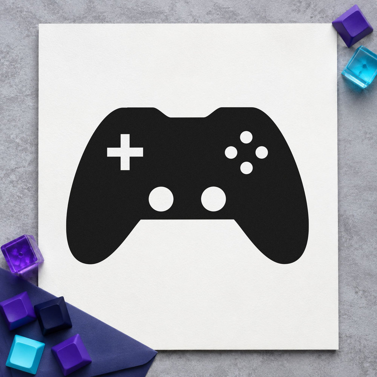 Solid Dual Stick Controller craft stamp in black ink on cardstock, an easy option for venue year album page.