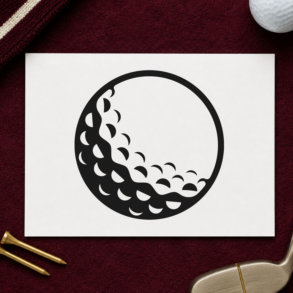 Large Shaded Golf Ball rubber stamp printed in black ink, ready for hole score sheet and similar paper crafts.