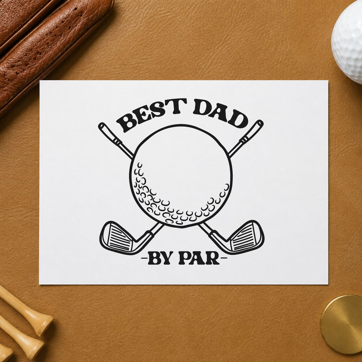Best Dad By Par craft stamp imprint in black ink on a handmade project, one idea being gift box gift tags.