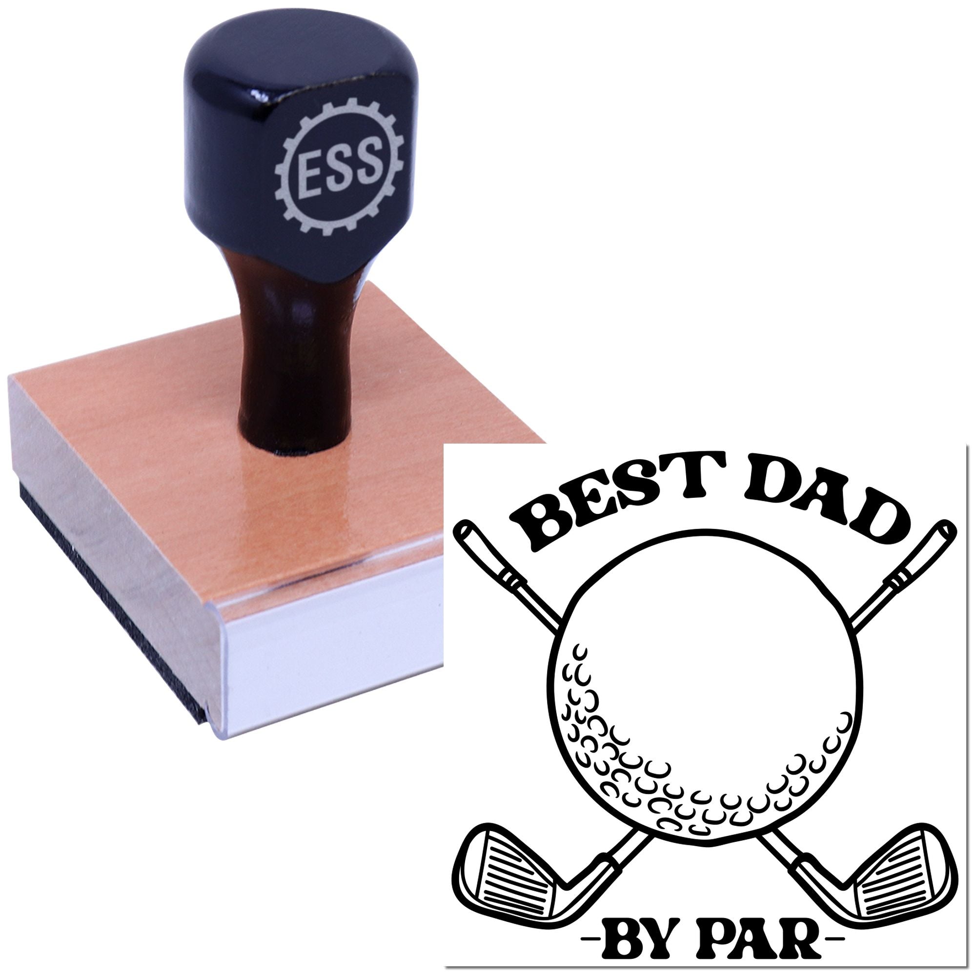 Navy ESS stamp and seal products: copper pad and black-and-white Best Dad golf seal with clubs and ball.
