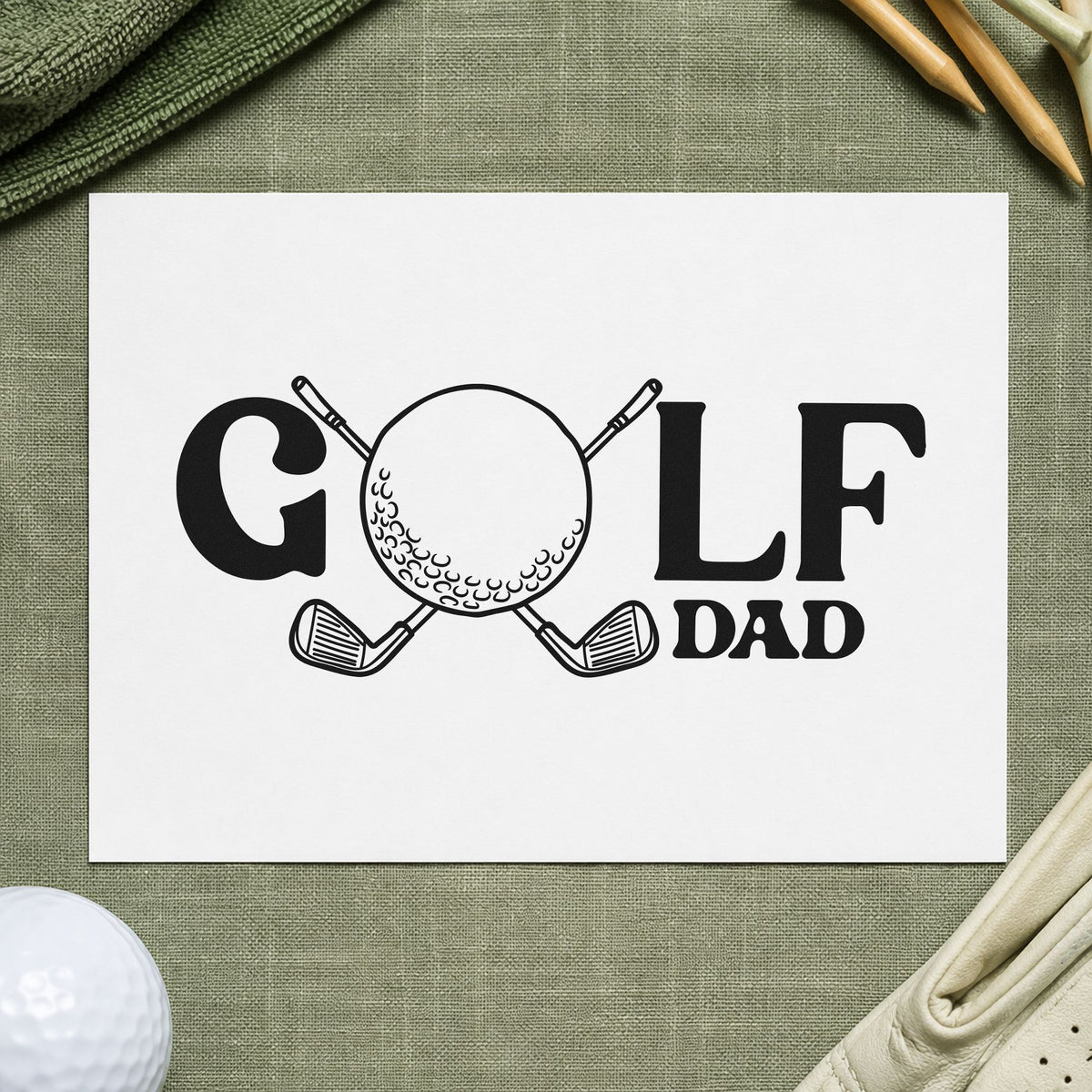 Golf Dad Ball Letter craft stamp in black ink on cardstock, an easy option for family round album page.