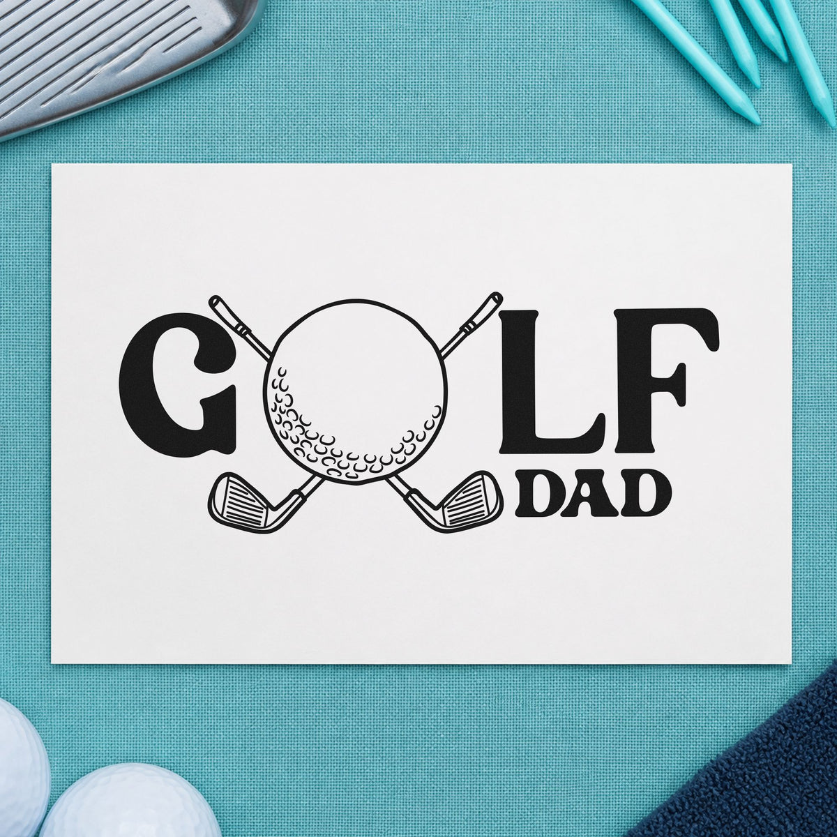 Golf Dad Ball Letter rubber stamp printed in black ink, ready for nine hole sheet and similar paper crafts.