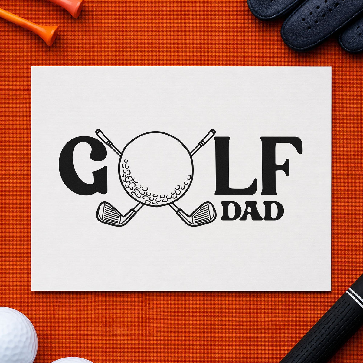 Golf Dad Ball Letter rubber stamp printed in black ink, ready for ball letter cards and similar paper crafts.