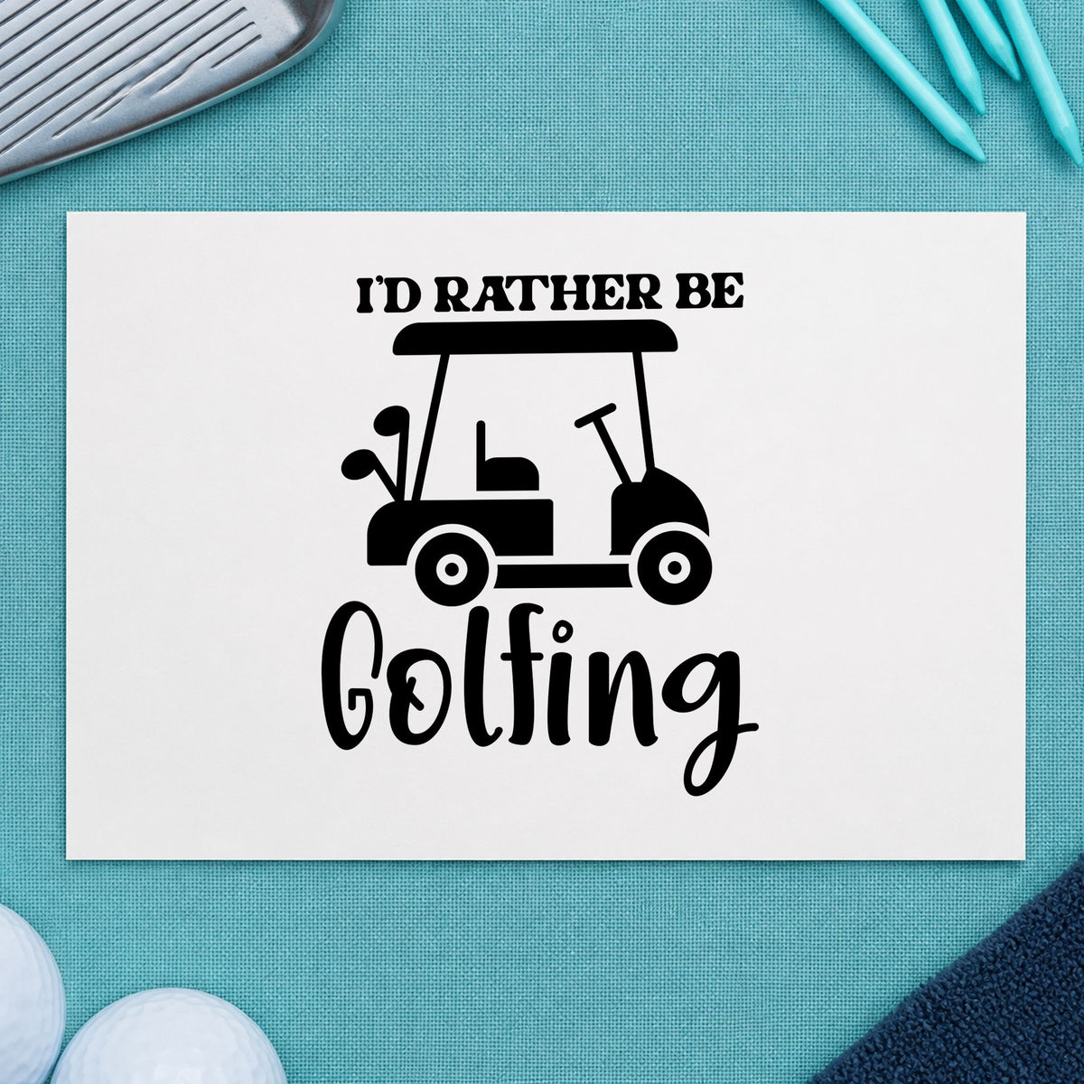 Rather Be Golfing Cart rubber stamp printed in black ink, ready for parade plan sheet and similar paper crafts.