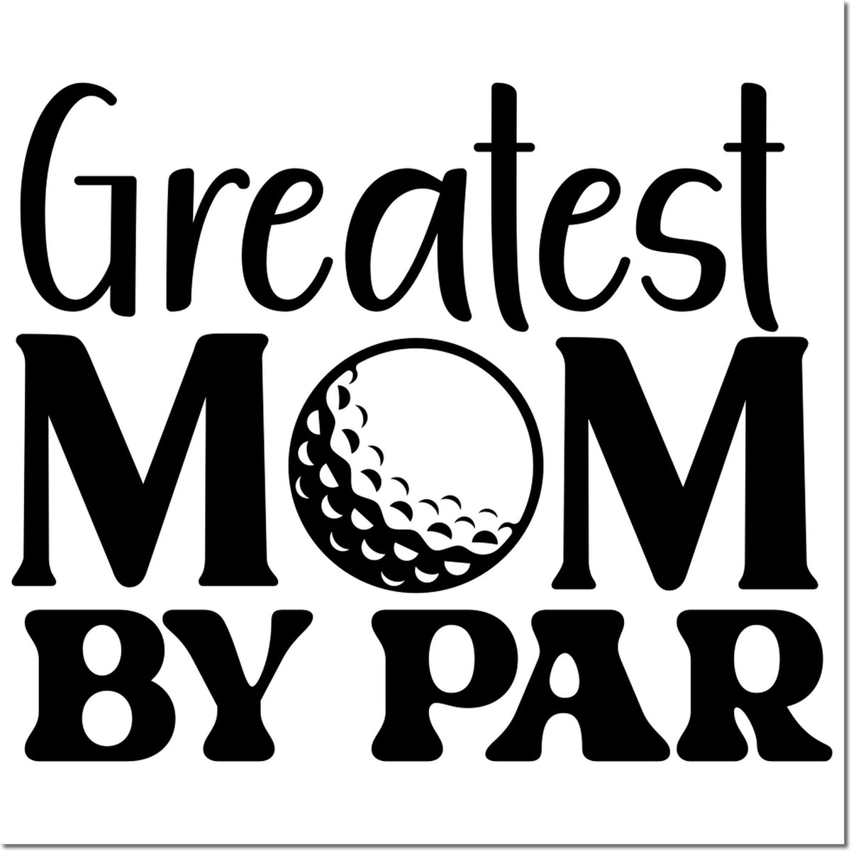 Black Greatest Mom by Far stamp and seal design with decorative circular seal on a white background.
