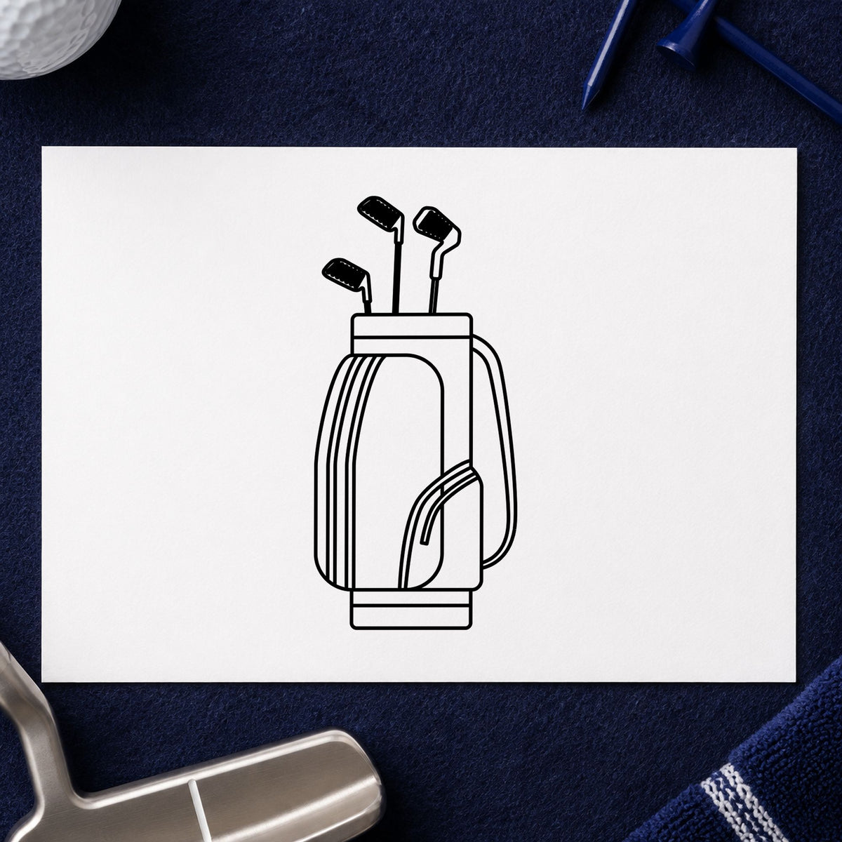 Golf Bag With Clubs craft stamp in black ink on cardstock, an easy option for build year album page.