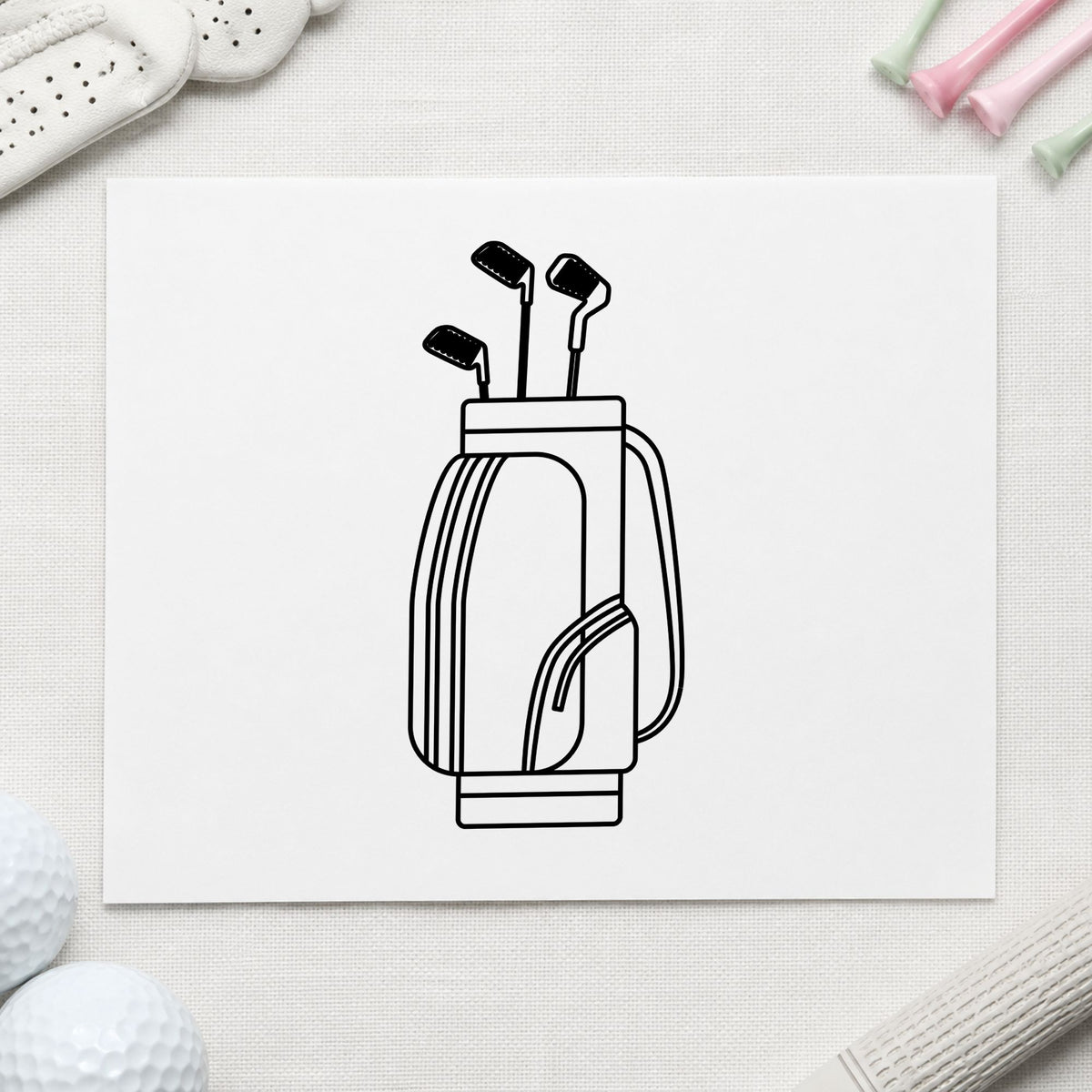 Golf Bag With Clubs rubber stamp printed in black ink, ready for spec record sheet and similar paper crafts.