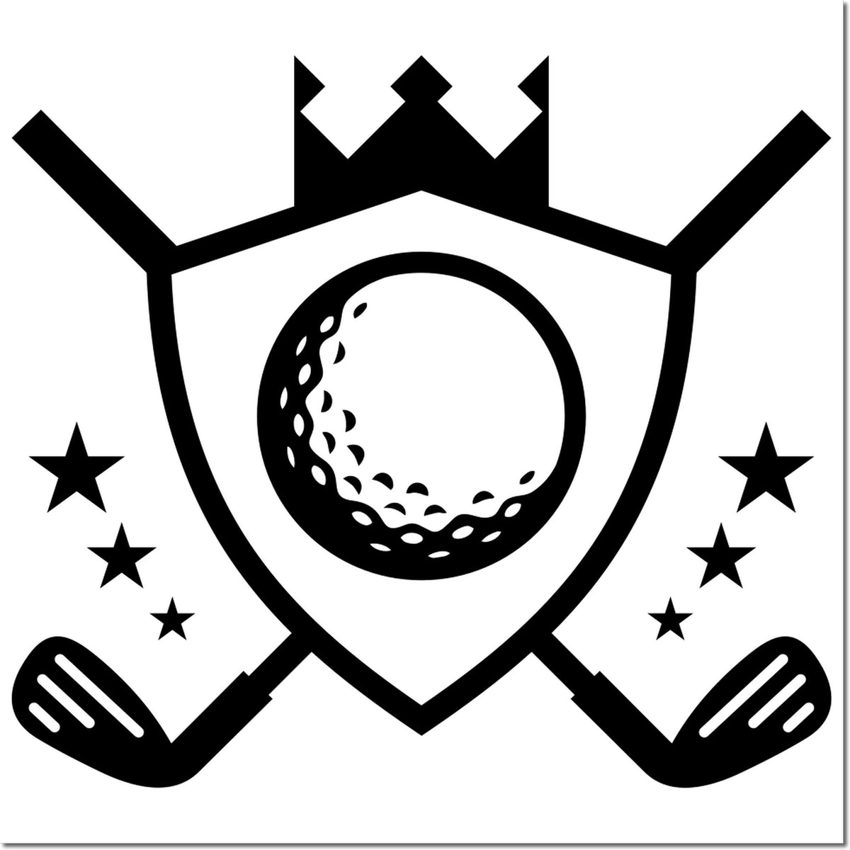 Black baseball stamp and seal logo with crown shield, crossed bats, stars, and a ball in the center.