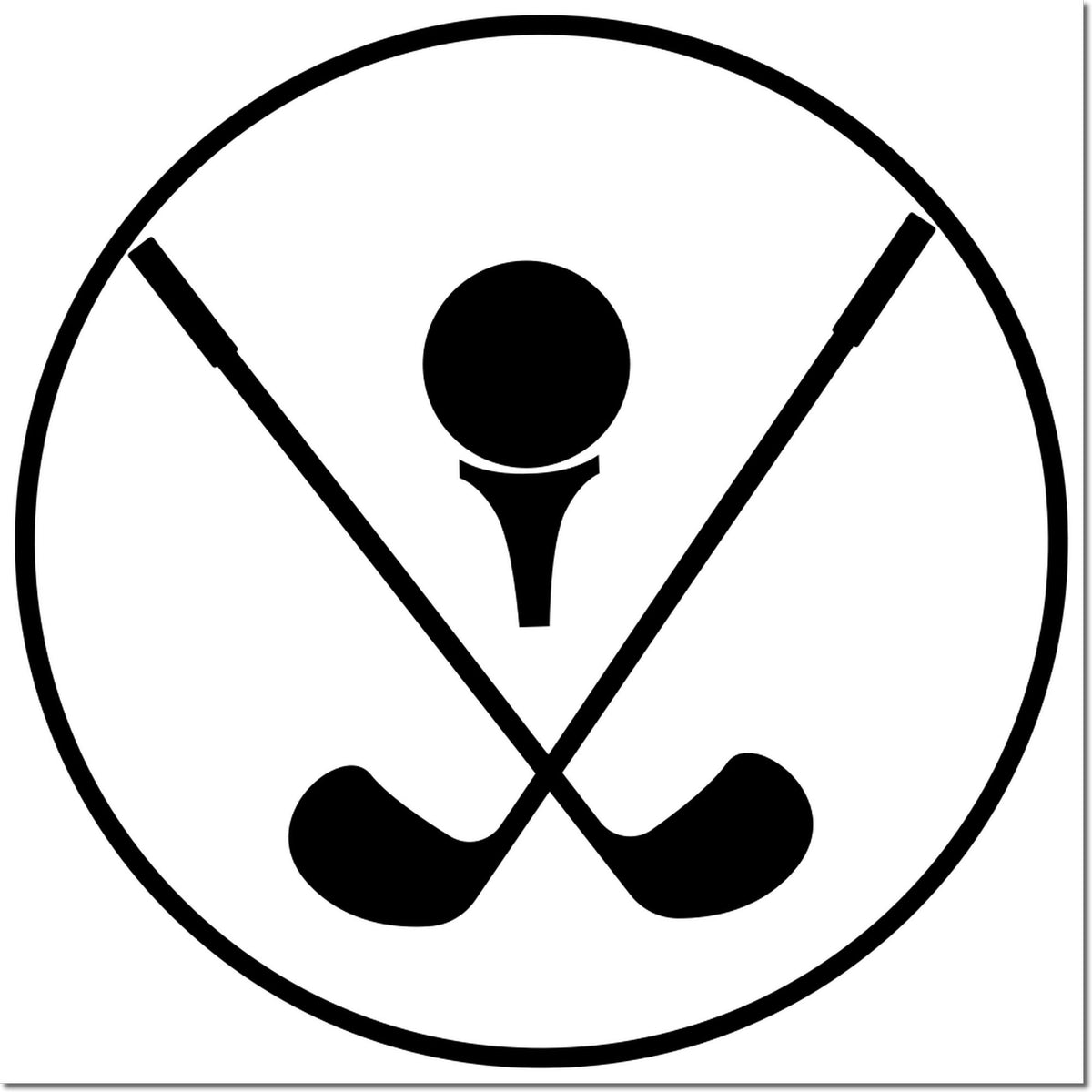 Black no golf stamp seal with crossed golf clubs and ball inside a circle