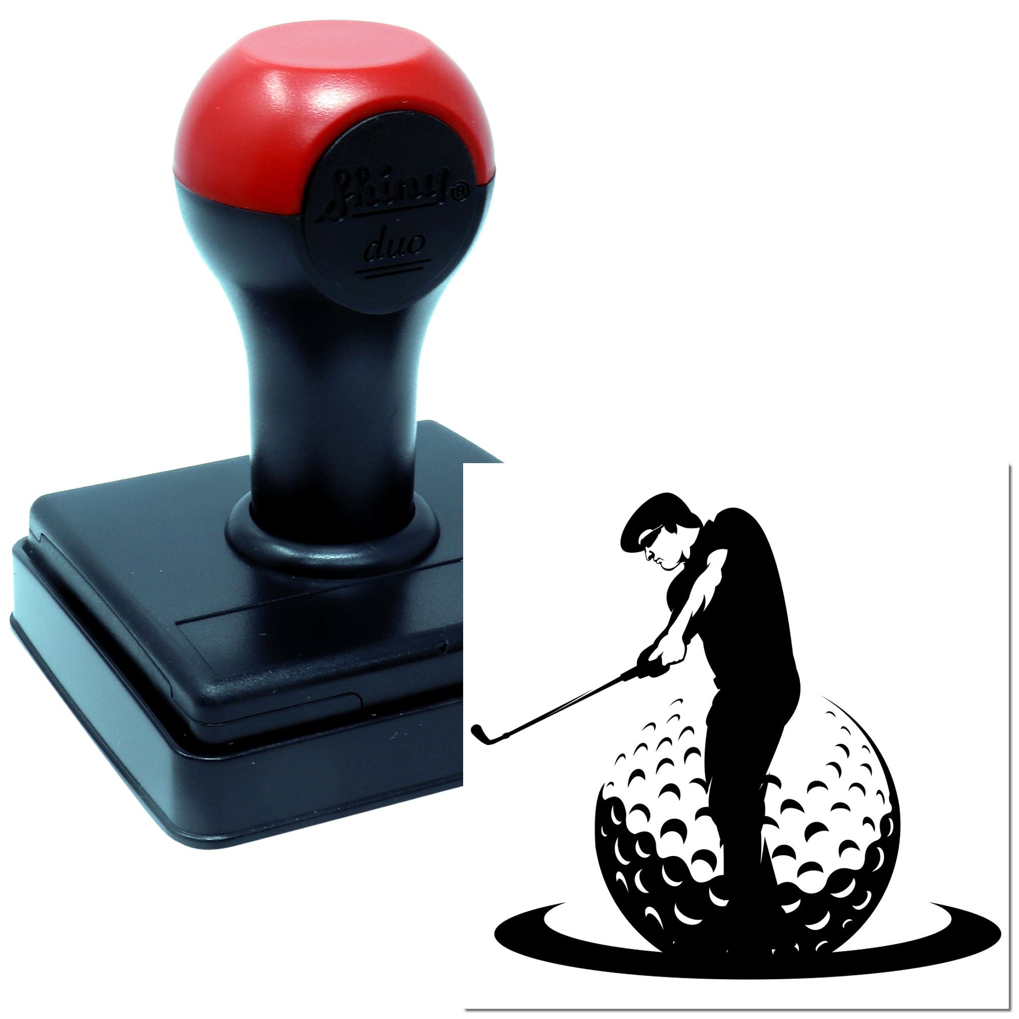 Duo Golfer Balancing On Giant Golfball Hand Stamp