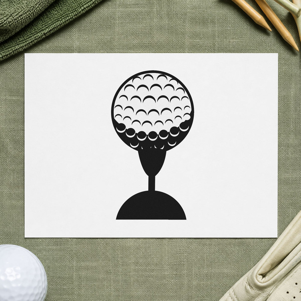 Golf Ball Tee Shadow craft stamp in black ink on cardstock, an easy option for recovery album page.