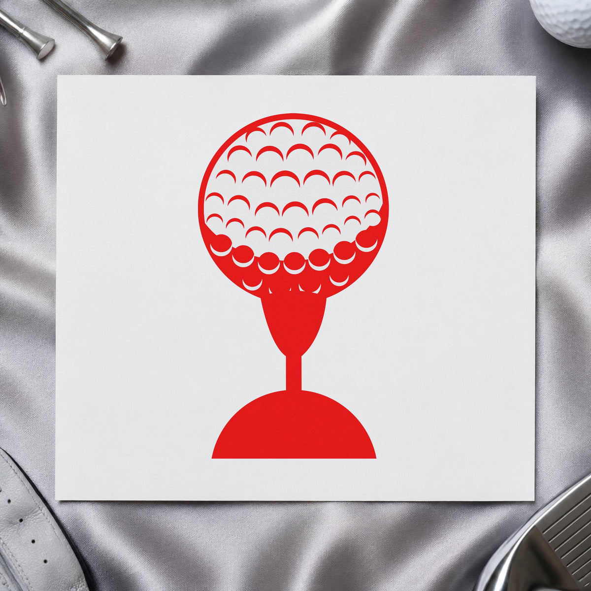 Golf Ball Tee Shadow rubber stamp shown in red ink, stamped for projects such as bin grade labels.