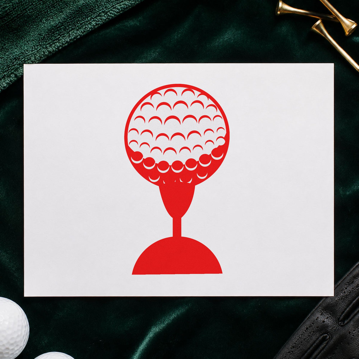 Golf Ball Tee Shadow craft stamp imprint in red ink on a handmade project, one idea being grade guide cards.