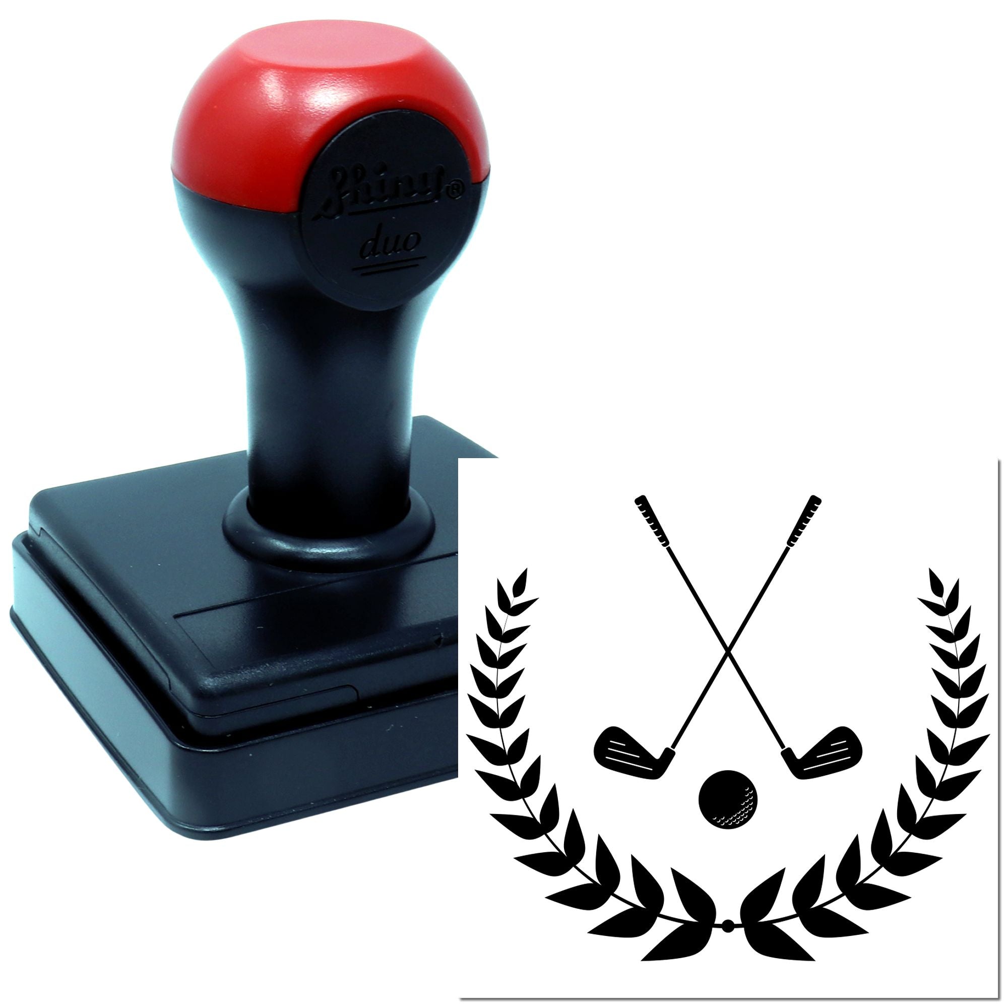 Duo Laurel Emblem Crossed Golf Clubs Hand Stamp