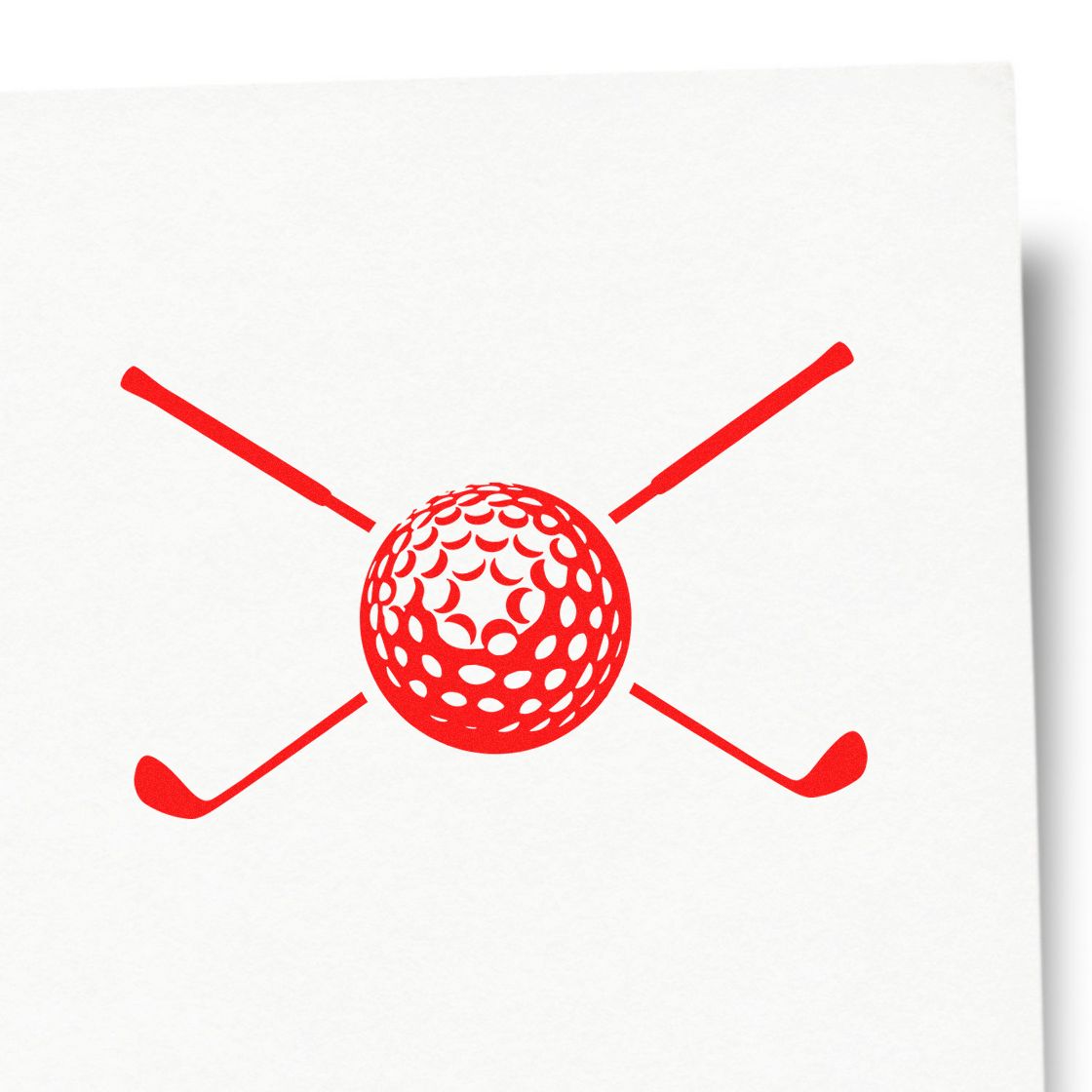 Red golf ball and crossed clubs stamp seal on white background