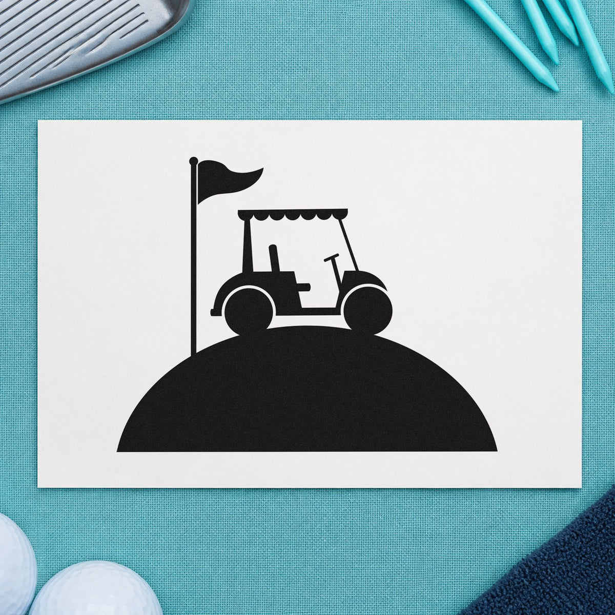 Golf Cart Hill Flag rubber stamp printed in black ink, ready for mow rota sheet and similar paper crafts.