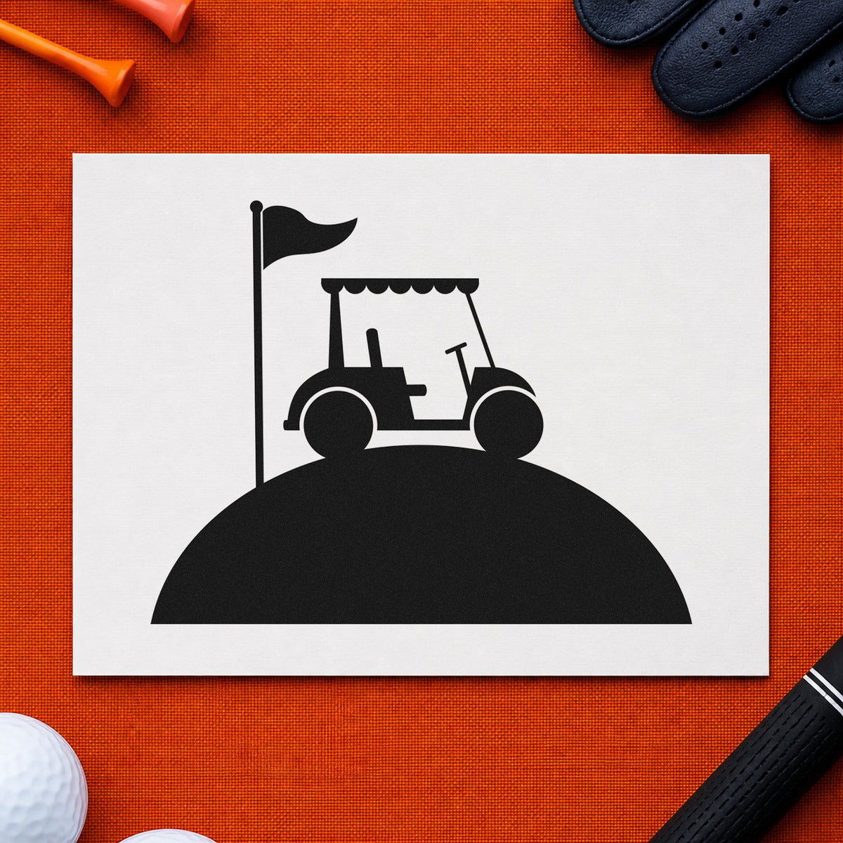 Golf Cart Hill Flag rubber stamp printed in black ink, ready for rounded hill cards and similar paper crafts.