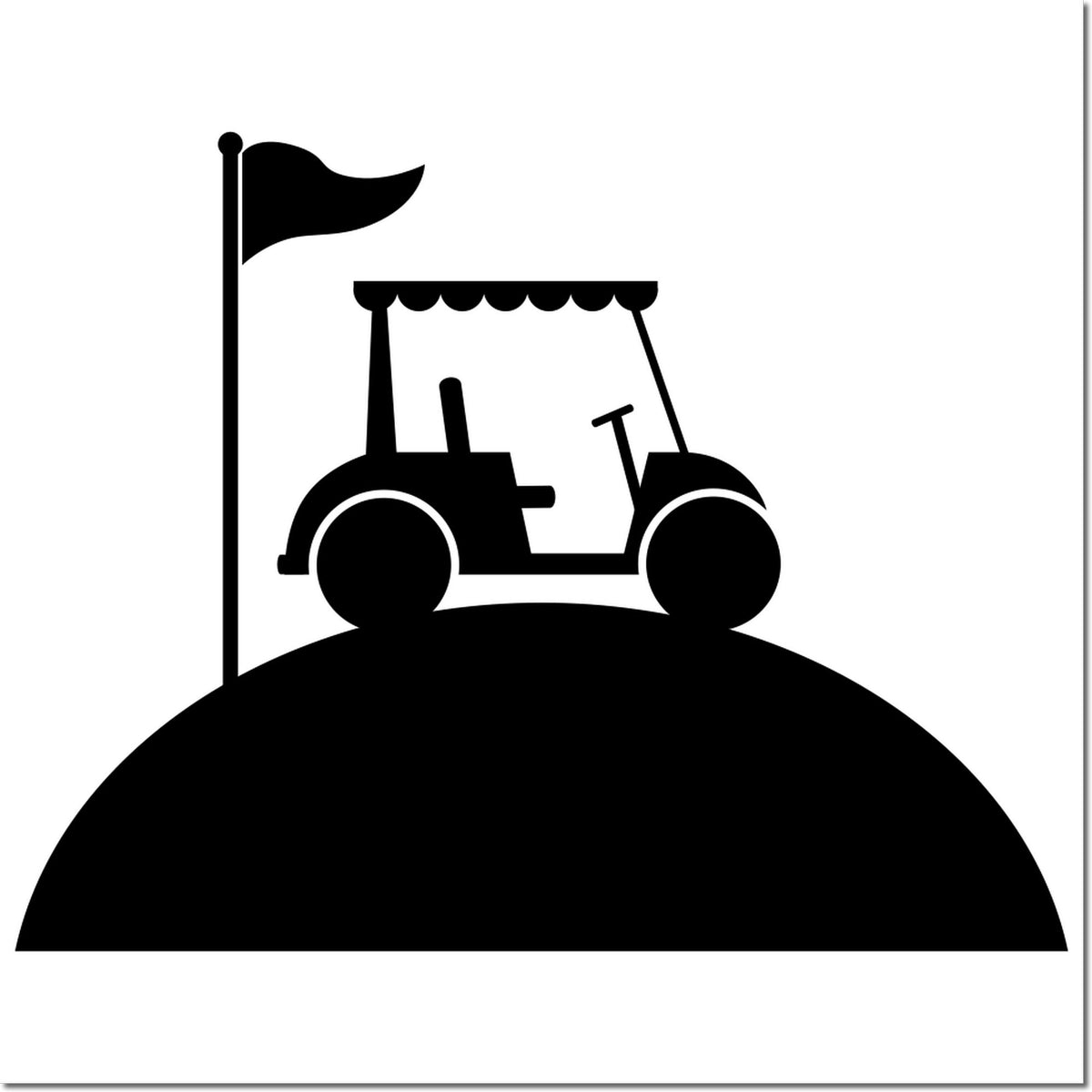 Black golf cart silhouette stamp seal with flag on white background