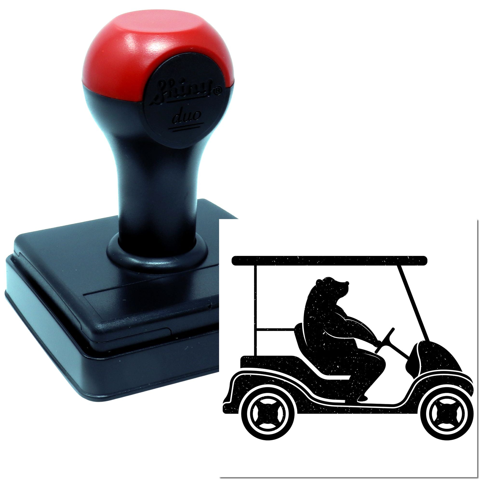 Duo Bear Cruising In Retro Golfcart Hand Stamp