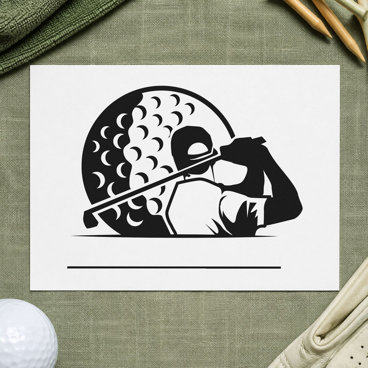 Golfer Ball Blank Lines craft stamp in black ink on cardstock, an easy option for personalize album page.