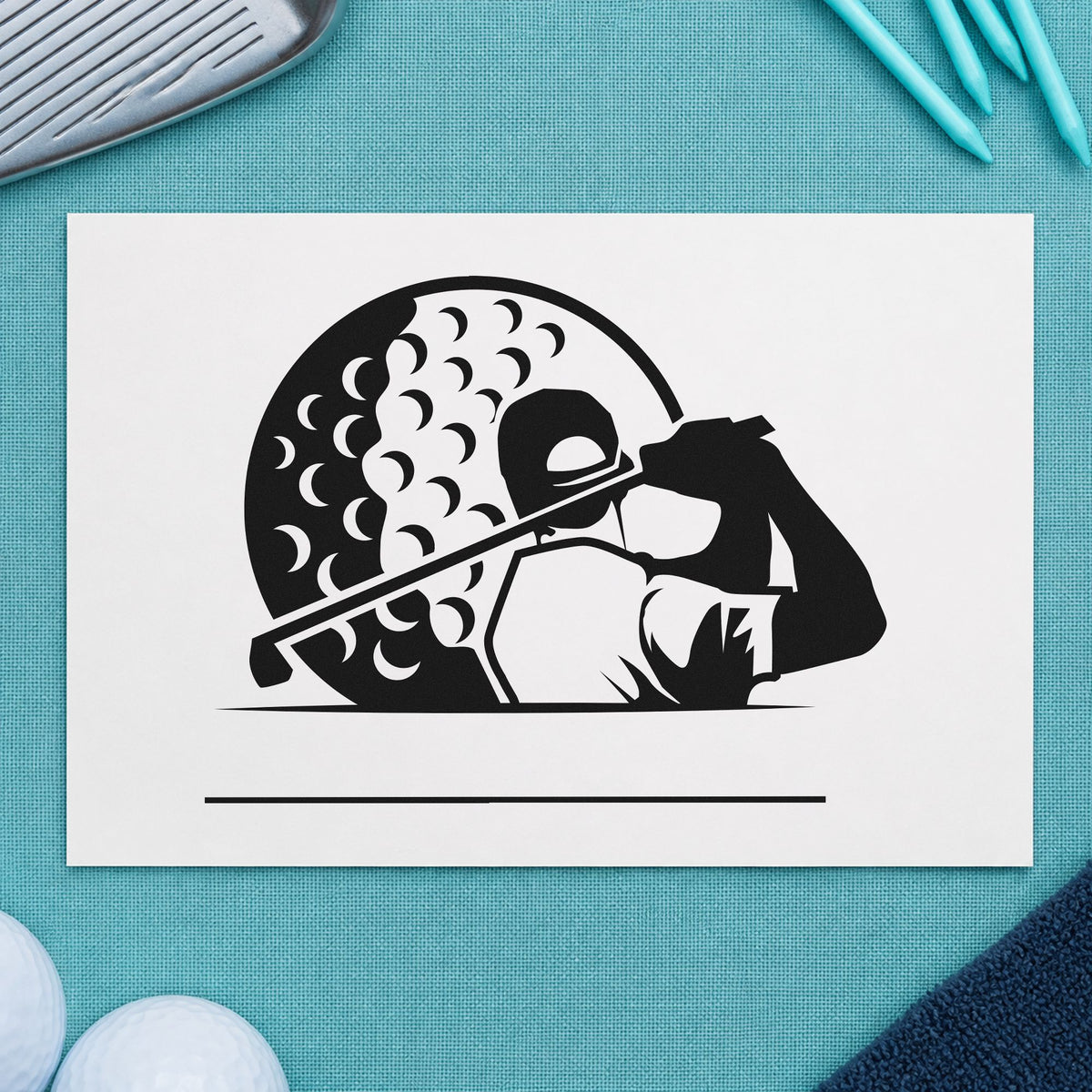 Golfer Ball Blank Lines rubber stamp printed in black ink, ready for order queue sheet and similar paper crafts.