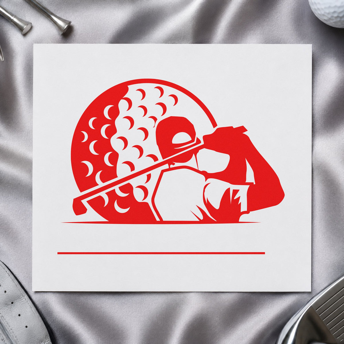 Golfer Ball Blank Lines rubber stamp shown in red ink, stamped for projects such as drawer thread labels.